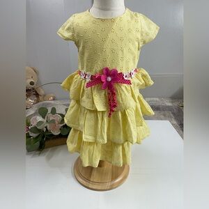 Good Lad Yellow Eyelet Dress with Pink Floral Accent